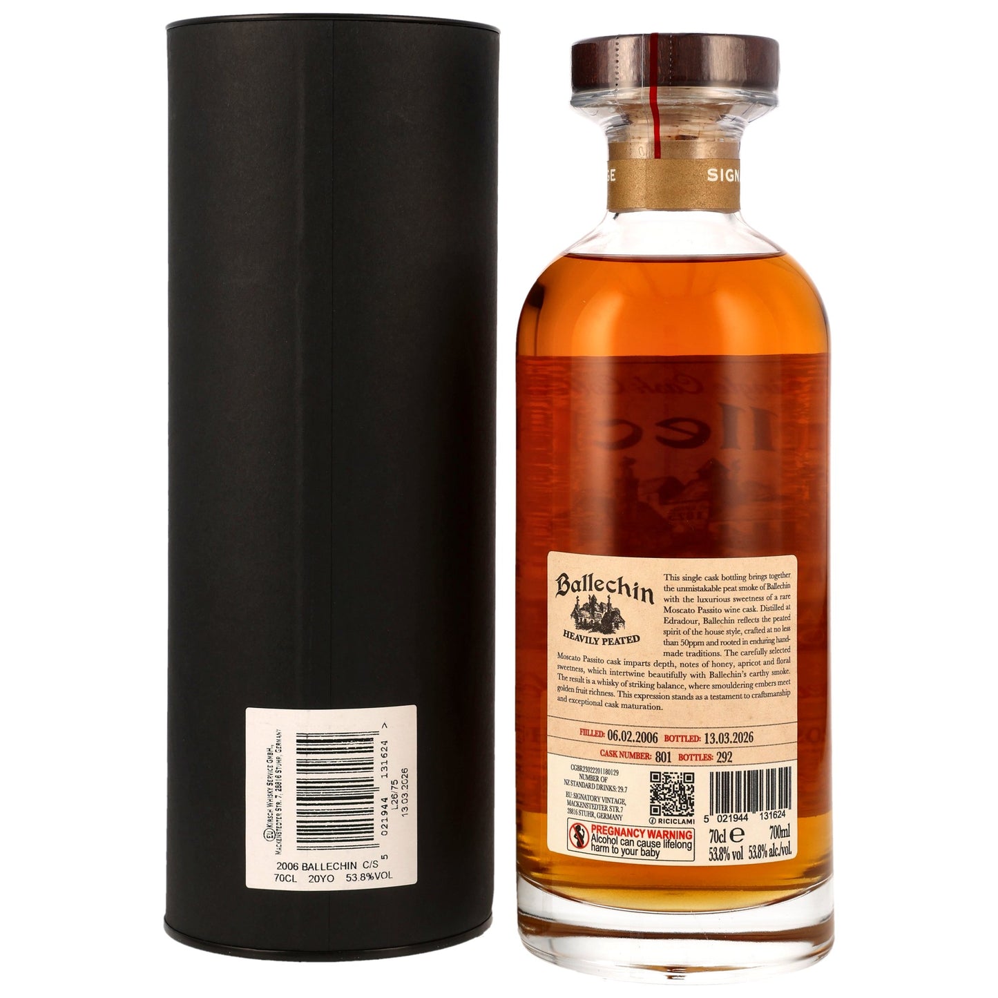 Ballechin 20 2006/2026 - Signatory Vintage Heavily Peated - 1st Fill Moscato Passito Wine Cask #801