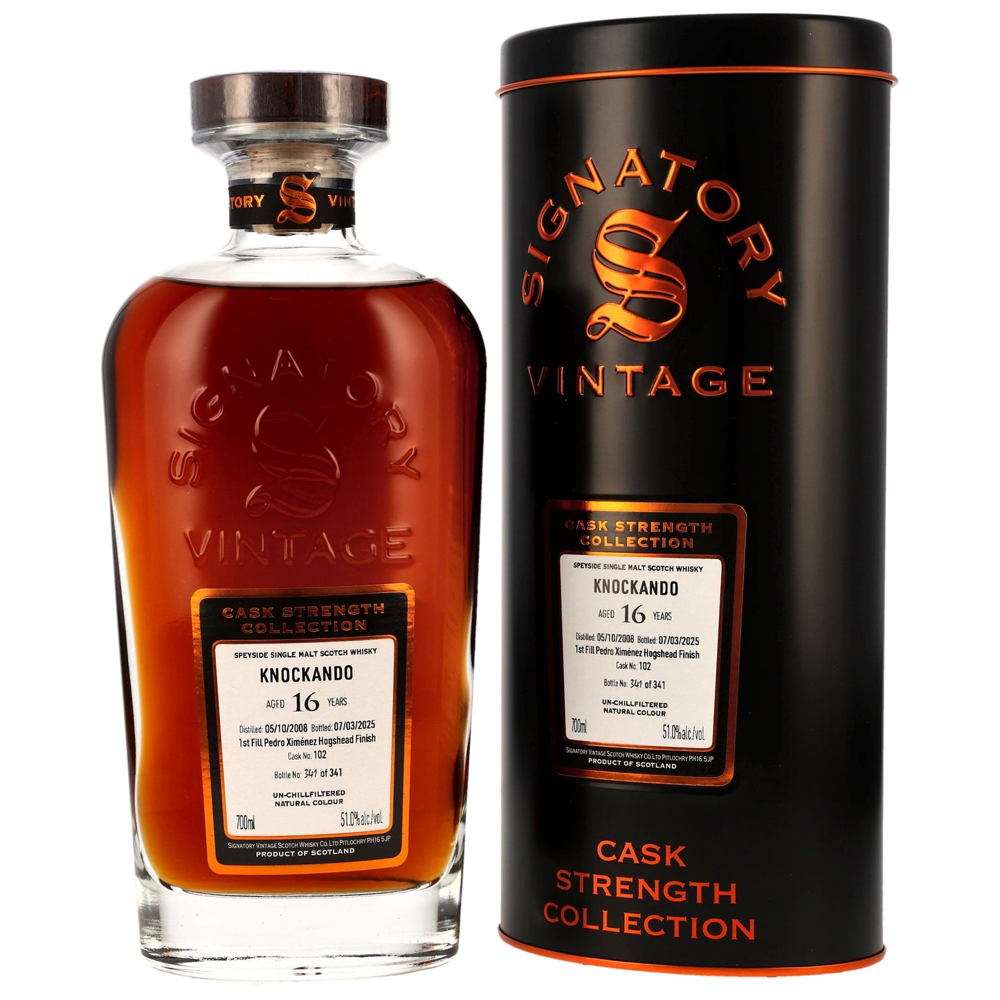Knockando 16 2008/2025 - Signatory Vintage Cask Strength Collection - 1st Fill PX Hogshead Finish
