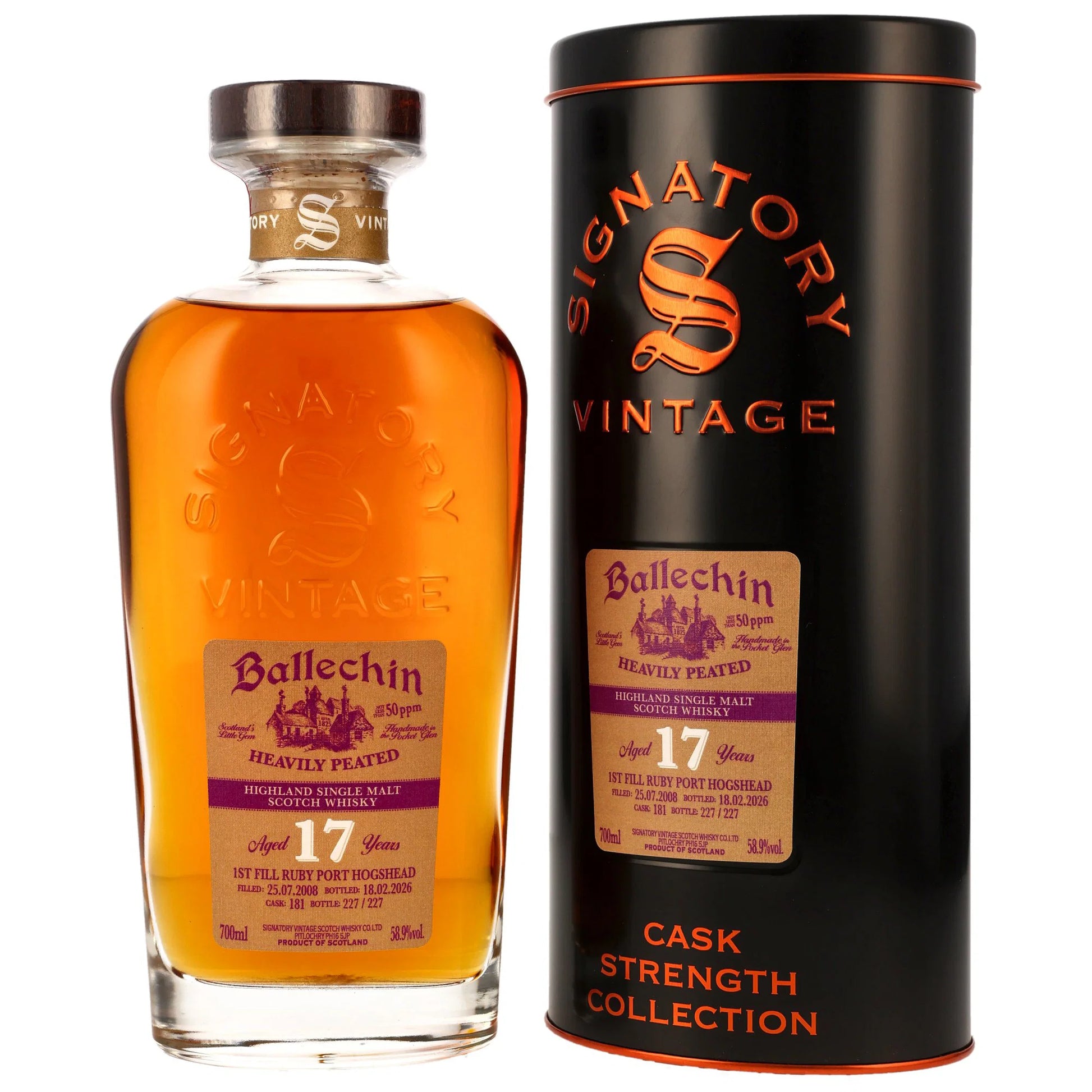 Ballechin 17 2008/2026 - Signatory Vintage Cask Strength Collection - 1st Fill Ruby Port Hogshead #181