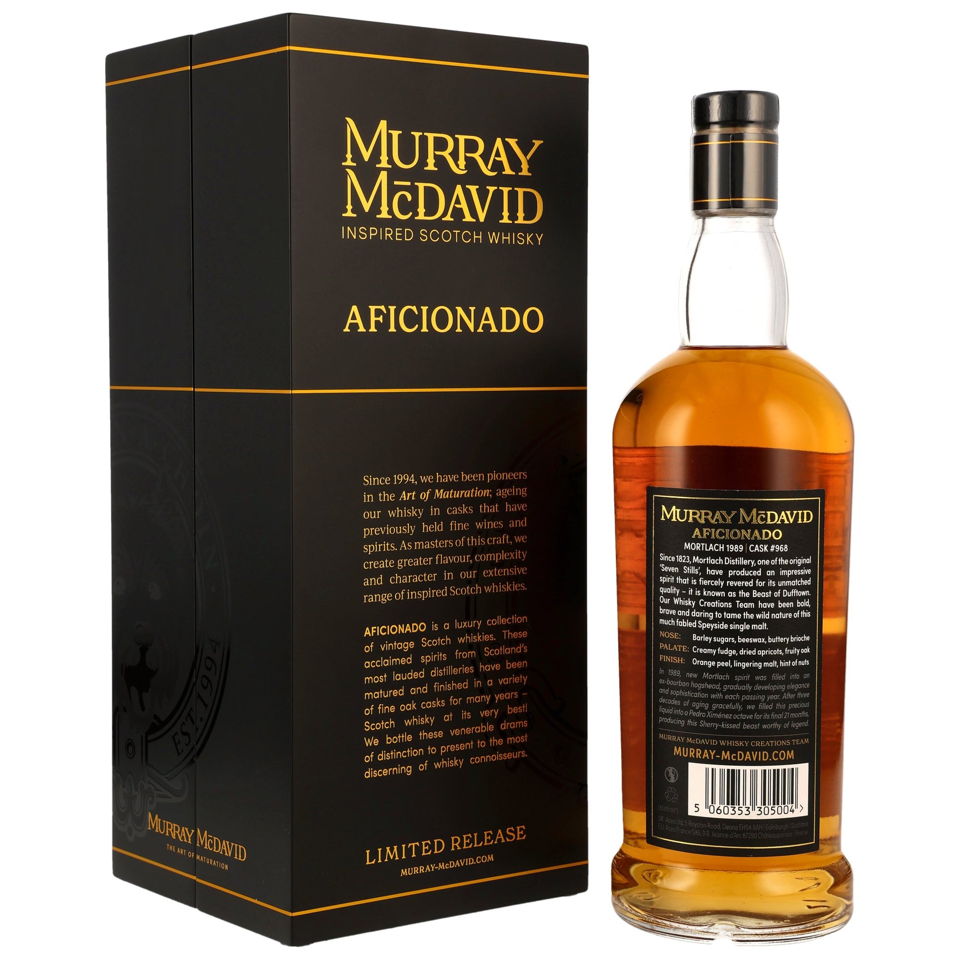 Mortlach 34 1989/2025 - Aficionado Murray McDavid - 1st Fill PX Sherry Octave Finish