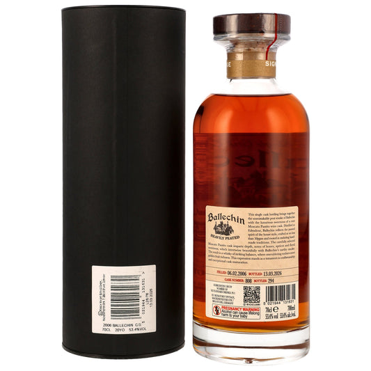 Ballechin 20 2006/2026 - Signatory Vintage Heavily Peated - 1st Fill Moscato Passito Wine Cask #808