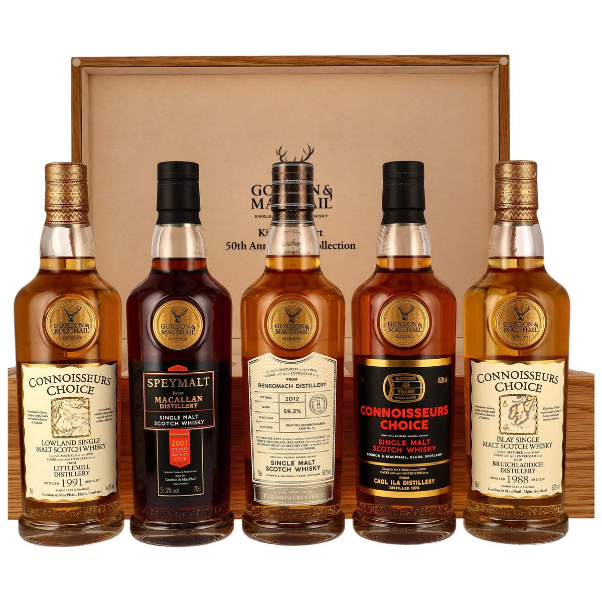 Gordon & MacPhail 50th Anniversary Collection - 50th Anniversary Kirsch Import (Caol Ila, Littlemill, Macallan, Bruichladdich und Benromach) - 5 x 700 ml